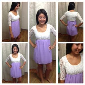 Lace 3/4 Sleeve Lavender Mini Dress